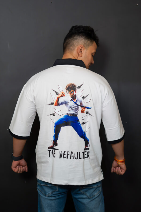 Defaulter Print White T-Shirt with Black Collar – Stylish and Bold - Image 3