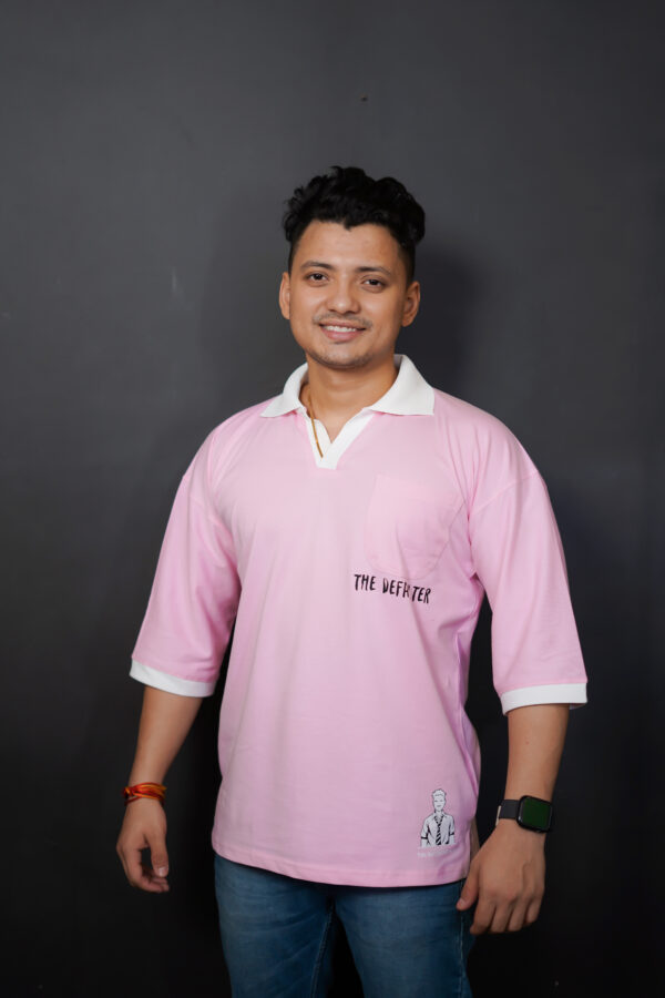 Pink Defaulter Printed T-Shirt with White Collar
