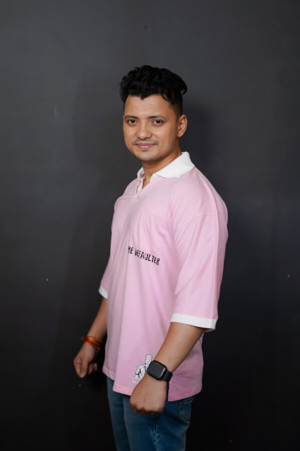 Pink Defaulter Printed T-Shirt with White Collar - Image 3