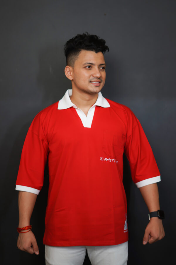 Red Mastermind Oversized T-Shirt with White Collar – Confident Modern Fit