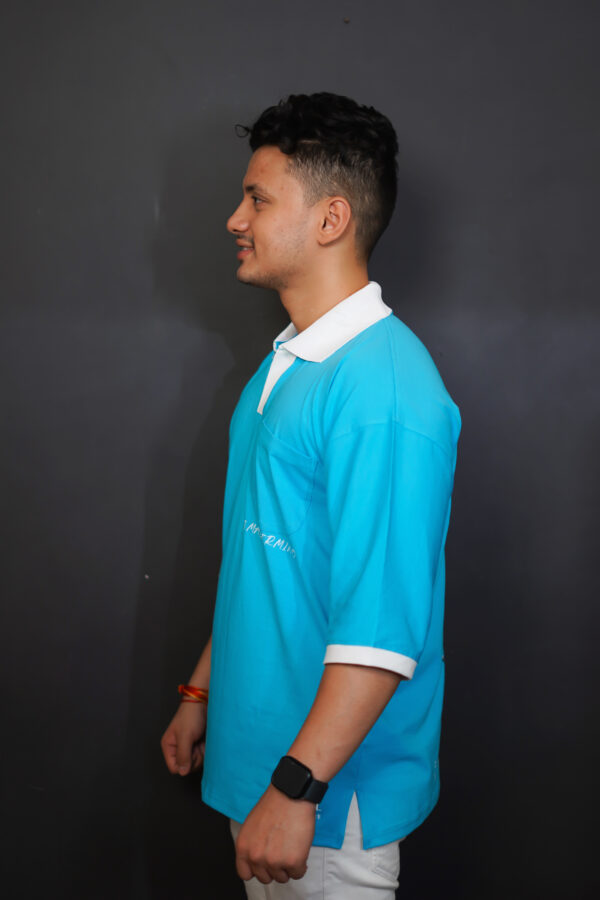 Blue Oversized "Master Mind" T-Shirt with White Collar – Smart Style, Bold Attitude - Image 2
