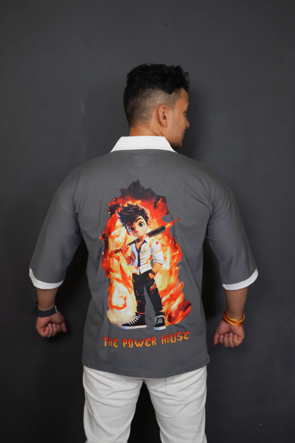 Grey Oversized "Powerhouse" T-Shirt with White Collar – Strength in Subtlety - Image 2