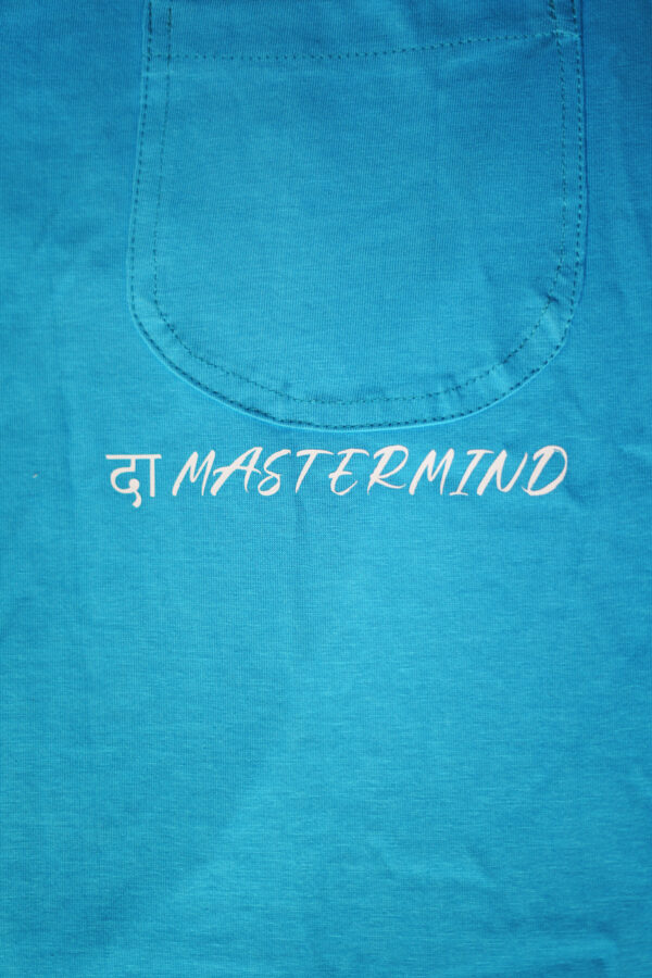 Blue Oversized "Master Mind" T-Shirt with White Collar – Smart Style, Bold Attitude - Image 5